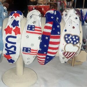 USA American flag MAGA labor independence Memorial Day beaded knot headband